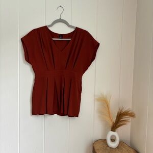 SHEIN Deep Red V-Neck Blouse